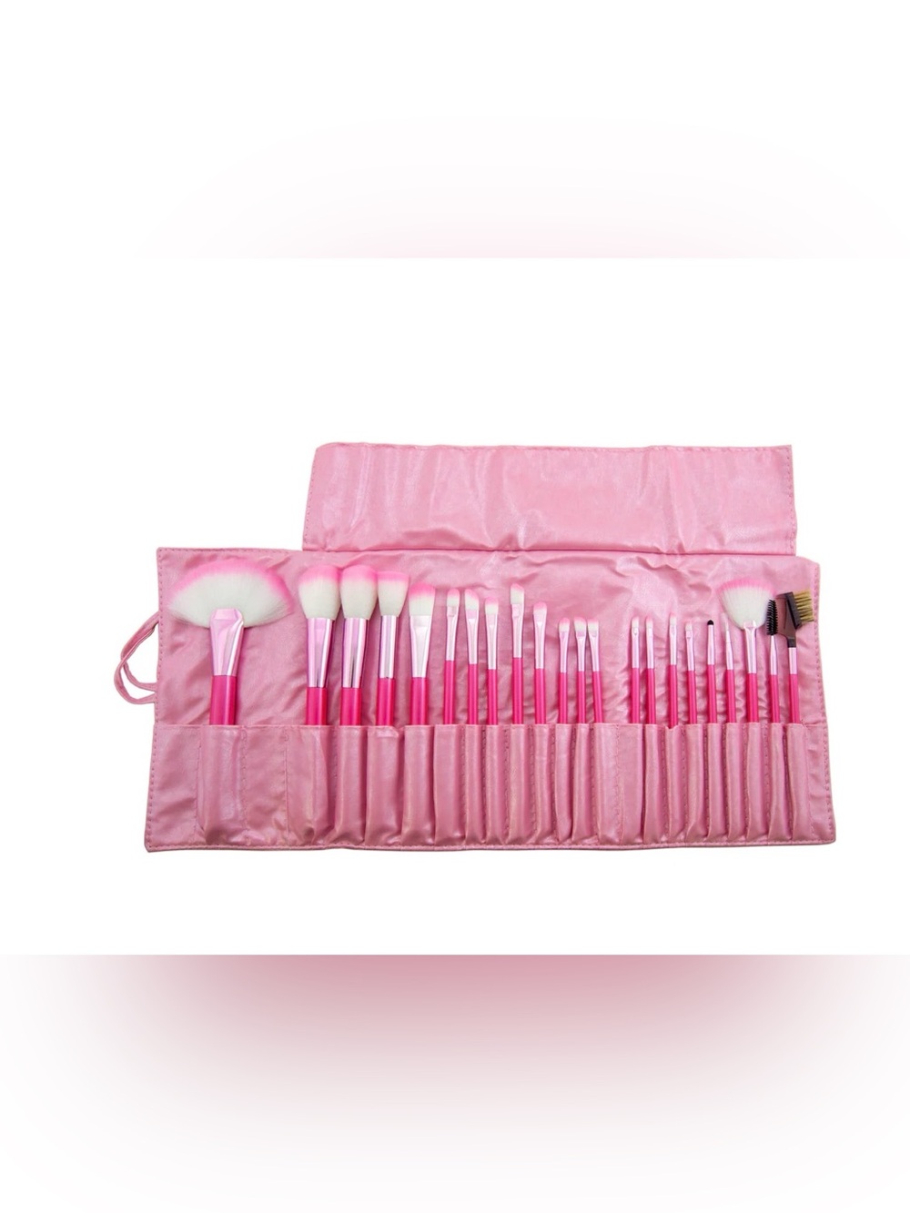 comprehensive makeup brush set synthetic brushes with pink-tipped bristles